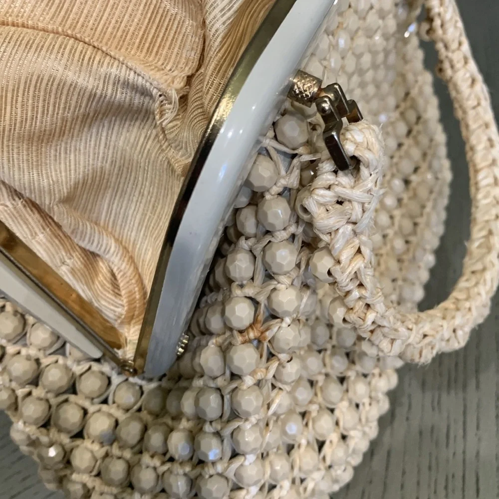 Vintage LEFCORT Elegant Cream Beaded Handbag - Picture 12 of 16